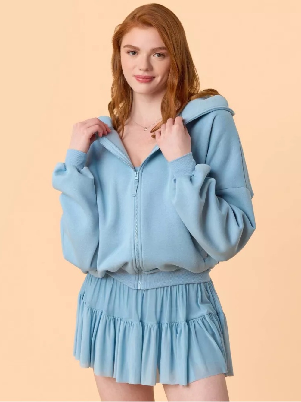 Blogilates Women's Marshmallow Full Zip Hooded Sweatshirt - Light Blue 1X